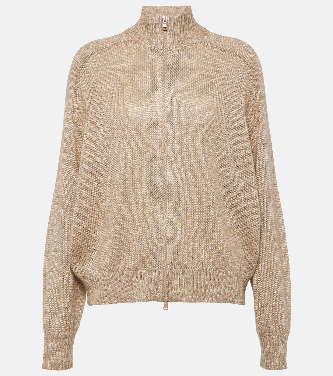 Cardigan with zipper Brunello Cucinelli, beige