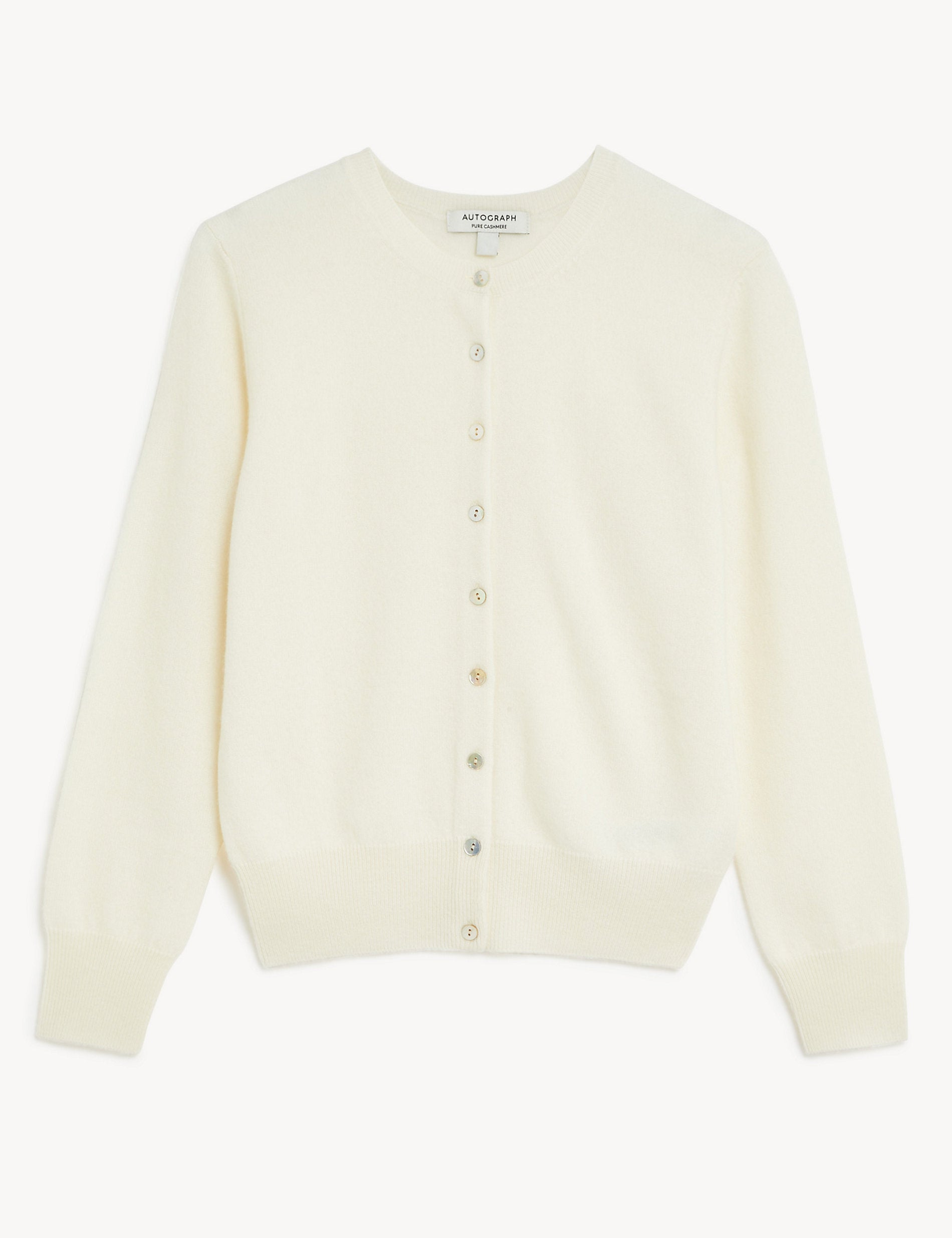 Autograph Pure Cashmere Crew Cardigan, Ivory