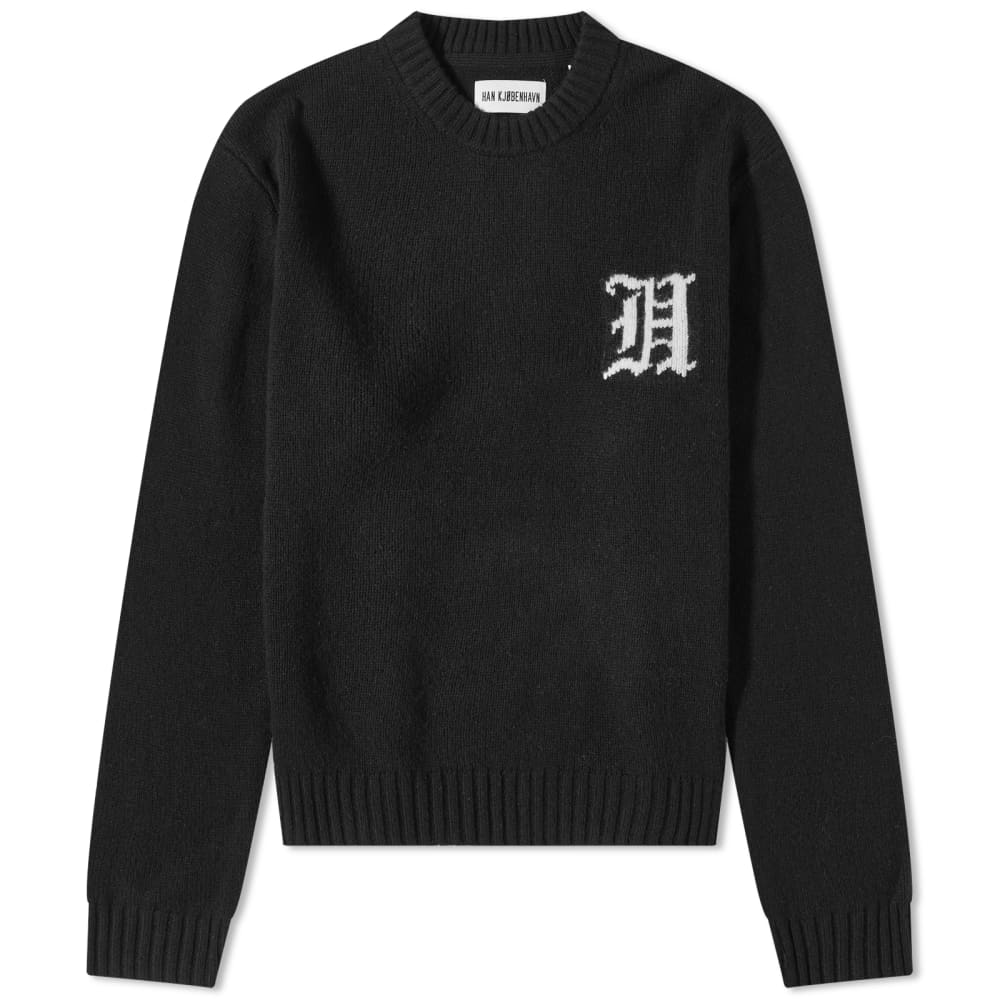 Han Kjobenhavn Intarsia Logo Crew Neck Sweater, Black