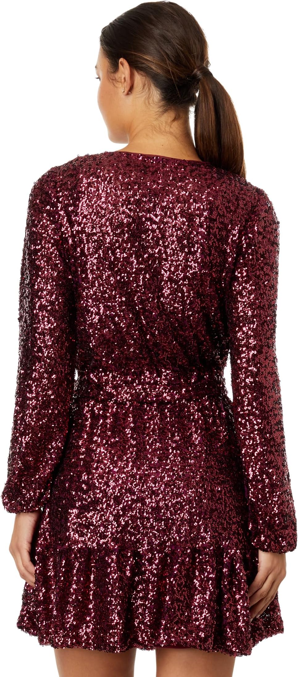 Betsy & Adam Short Sequins with Belt Tie Dress, Sangria