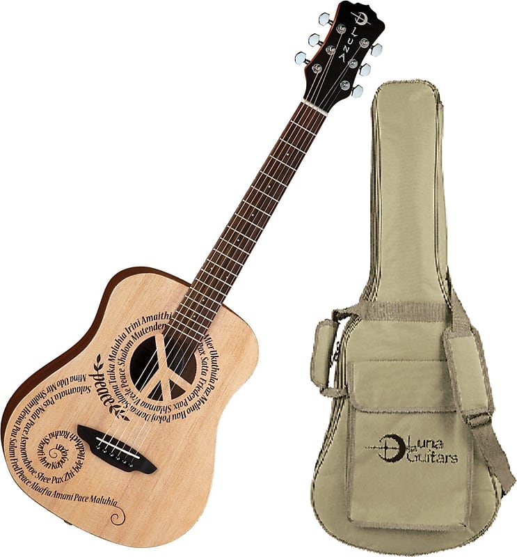 Acoustic Guitar Luna Safari Peace Travel Guitar w/ Gig Bag