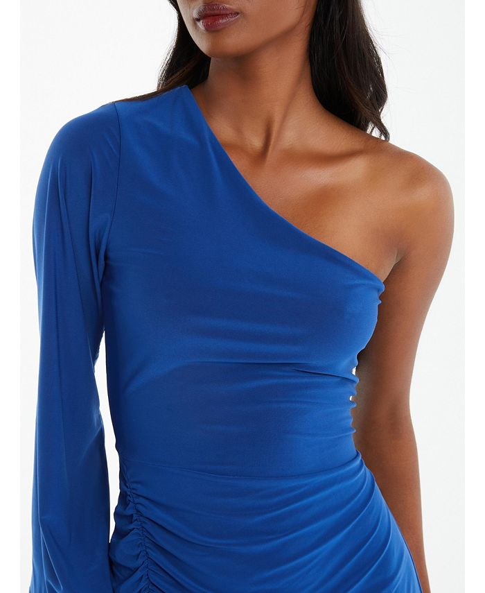 QUIZ Women's Royal Blue One Shoulder Ruched Dress, Blue