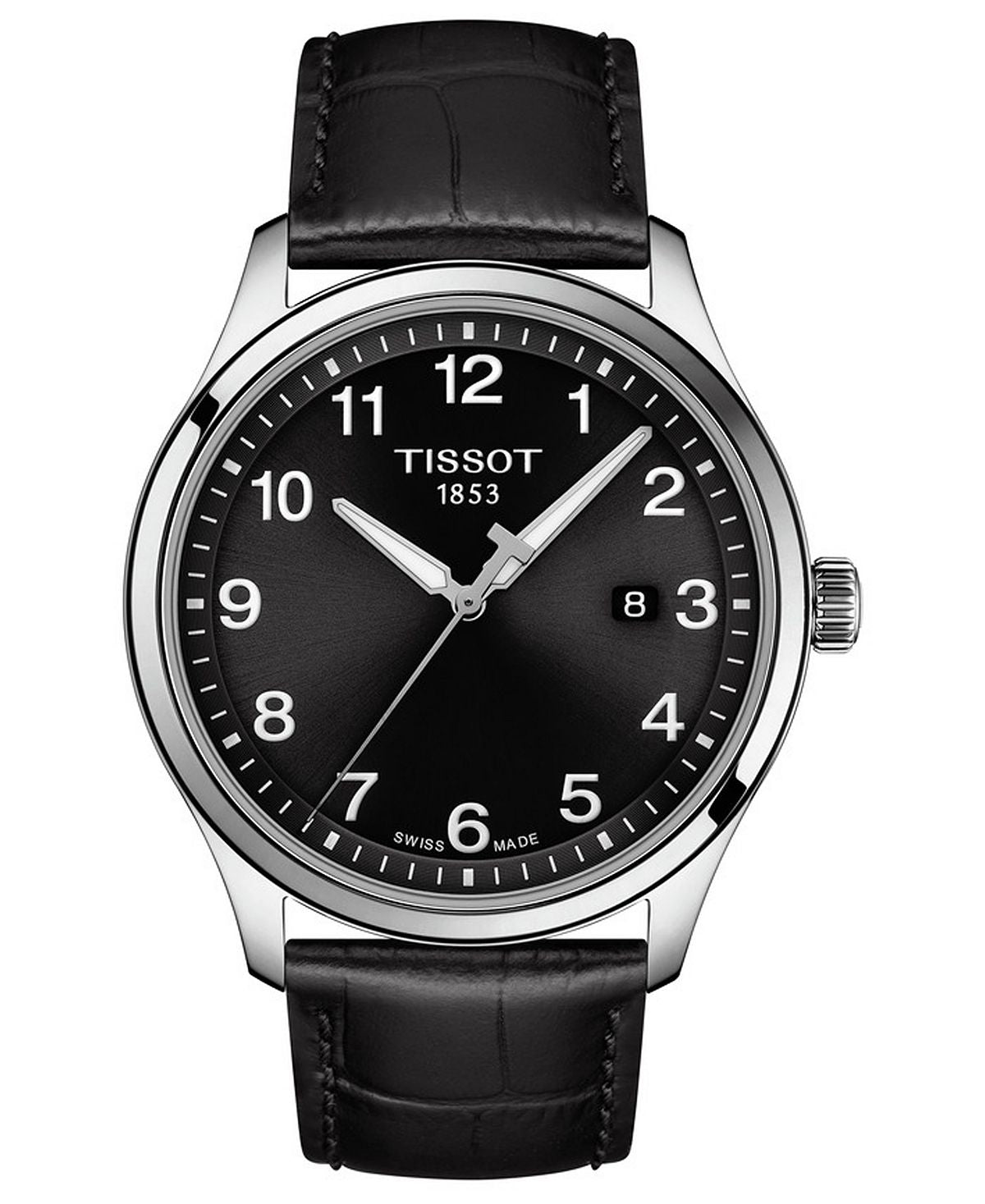 Swiss Gent XL men's watch with black leather strap, 42 mm Tissot