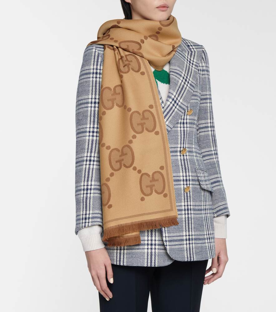 Wool jacquard scarf with GG Gucci pattern, beige