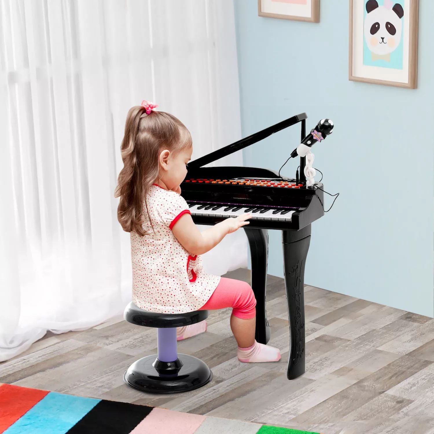 Children's piano Qaba 37 Key, toy keyboard, piano musical electronic instrument, piano with microphone built-in songs in MP3 format and a stool for children from 3 to 9 years old, black Qaba black