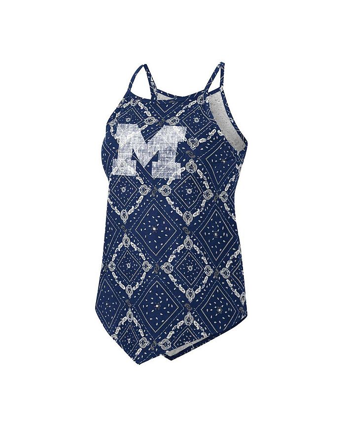 قميص داخلي من Michigan Wolverines x Wrangler Colosseum Navy Ripped Bandana Tank Top باللون الأزرق