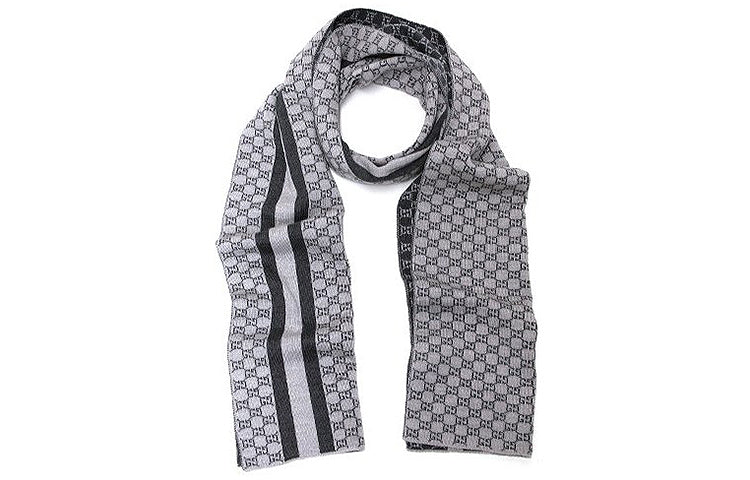 Gucci Knitted Scarf with Pattern, Light Gray/White