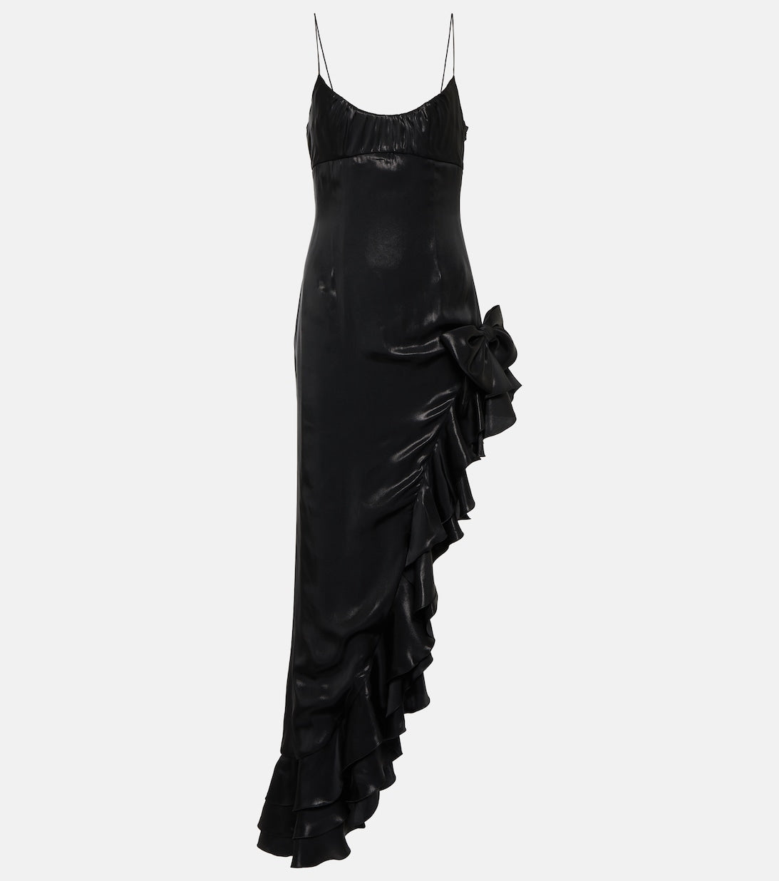 ALESSANDRA RICH Asymmetrical Ruffle Midi Dress, Black