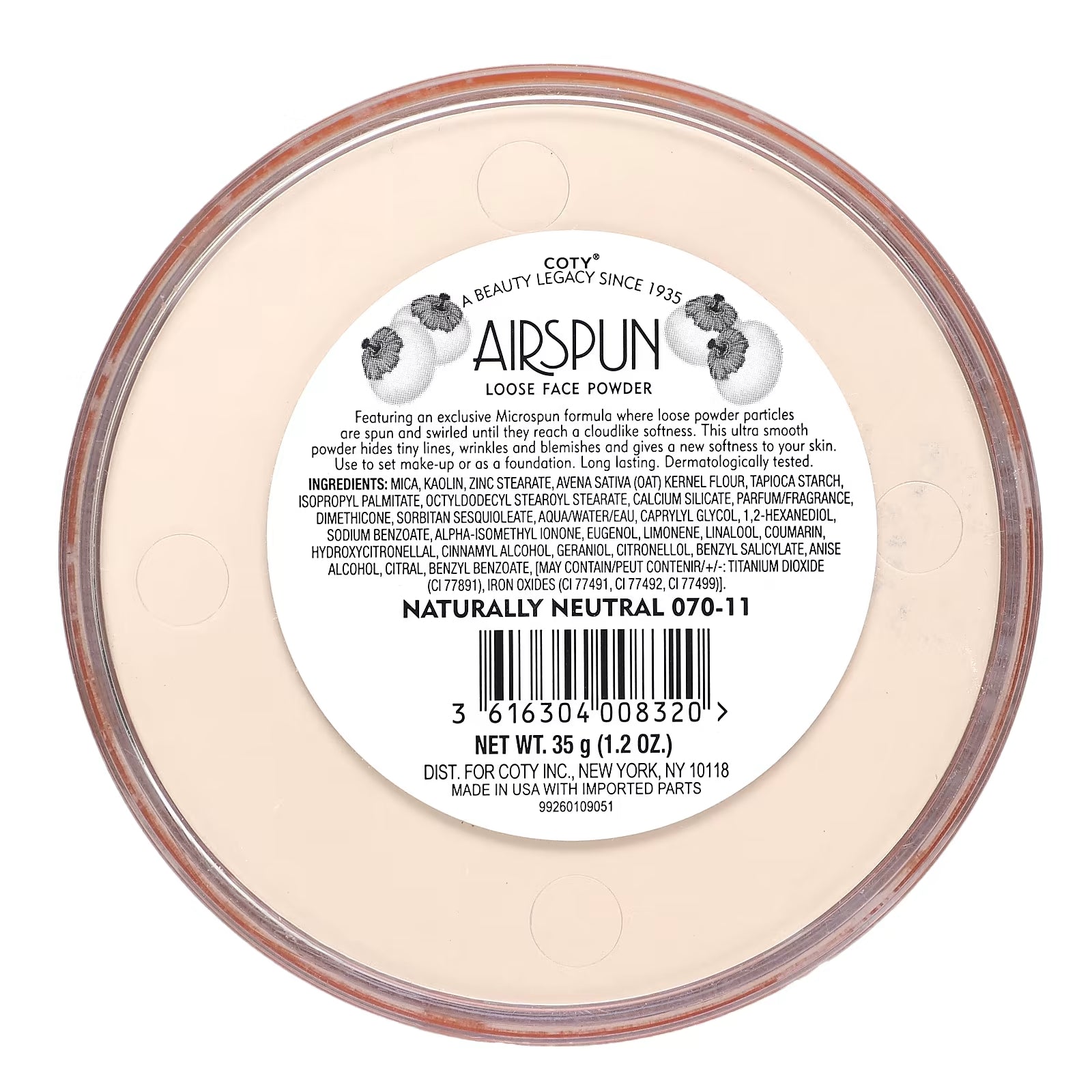 Airspun loose face powder natural neutral shade 070-11, 35 g