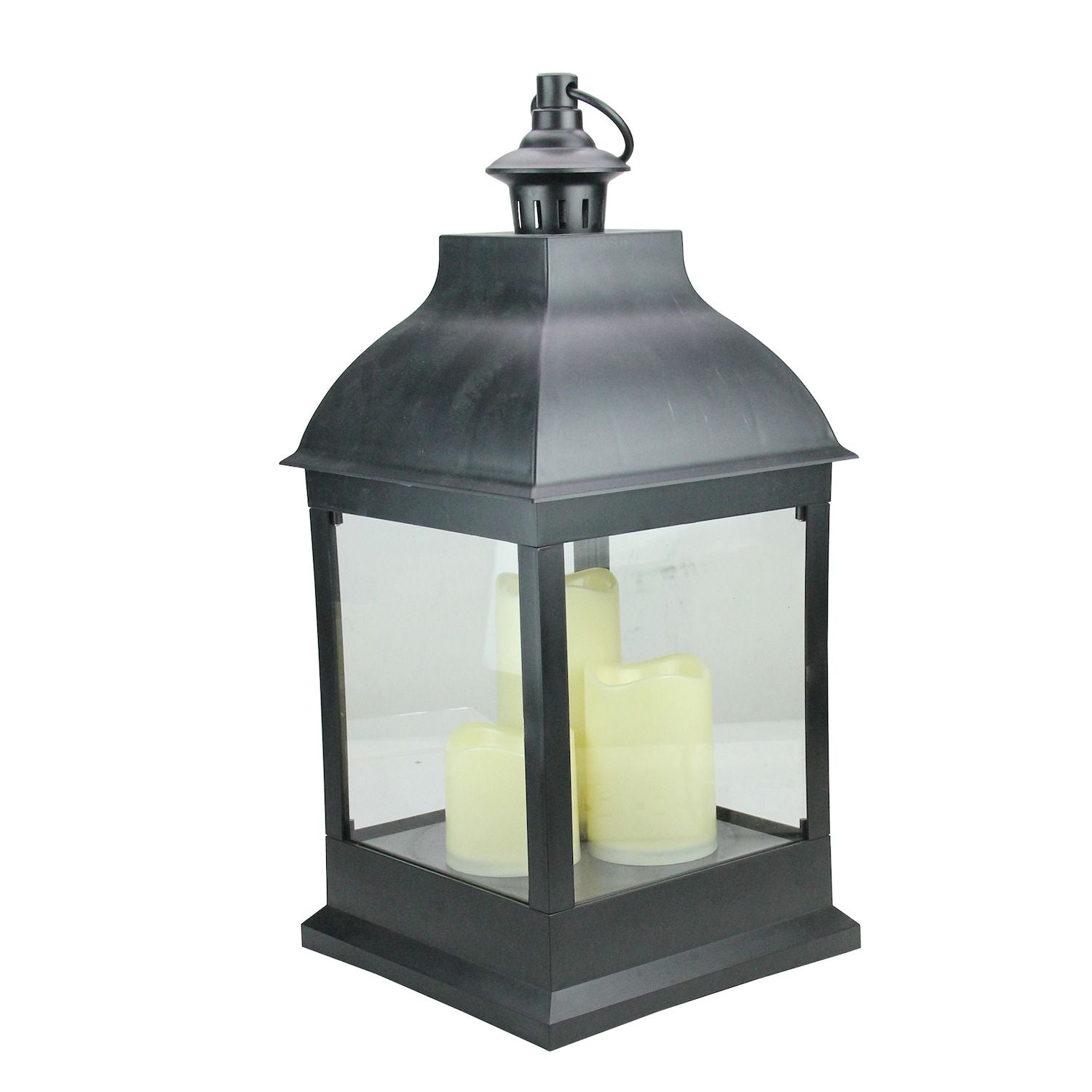 20" Black Lantern with Candles and 3 Flameless LED Candles