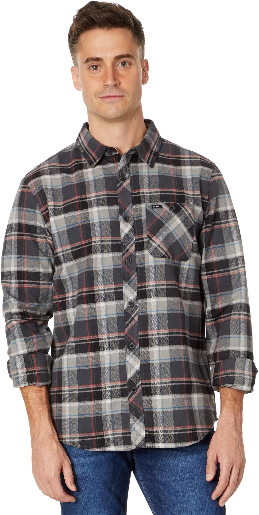 O'Neill Long Sleeve Winslow Plaid Flannel Shirt, Black