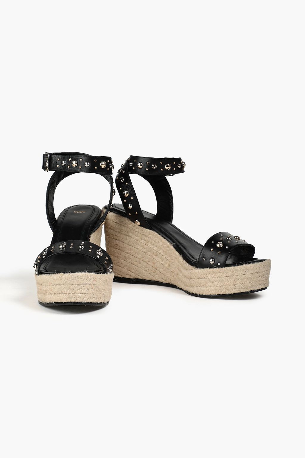 Leather wedge espadrilles with MAJE studs, black