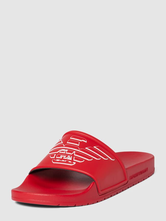 Slides with a model of printing labels "Eagle" Emporio Armani, red