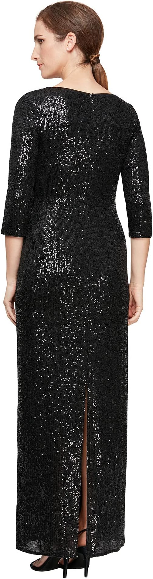 Alex Evenings Knot Front Sequin Long Dress, Black