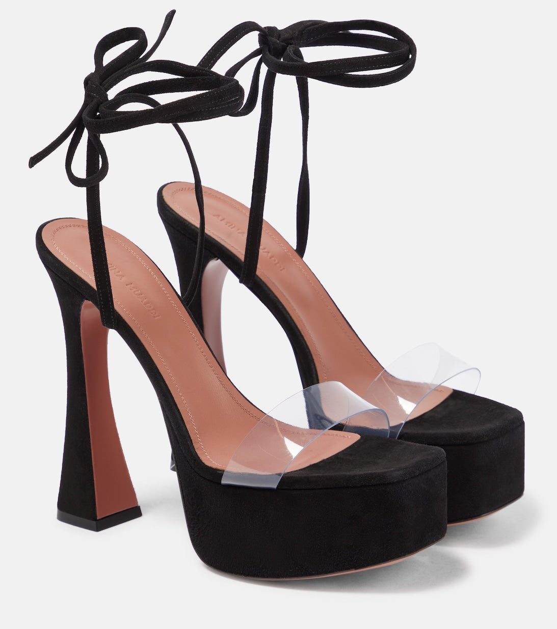 Amina Muaddi Sita Suede Platform Sandals, Black