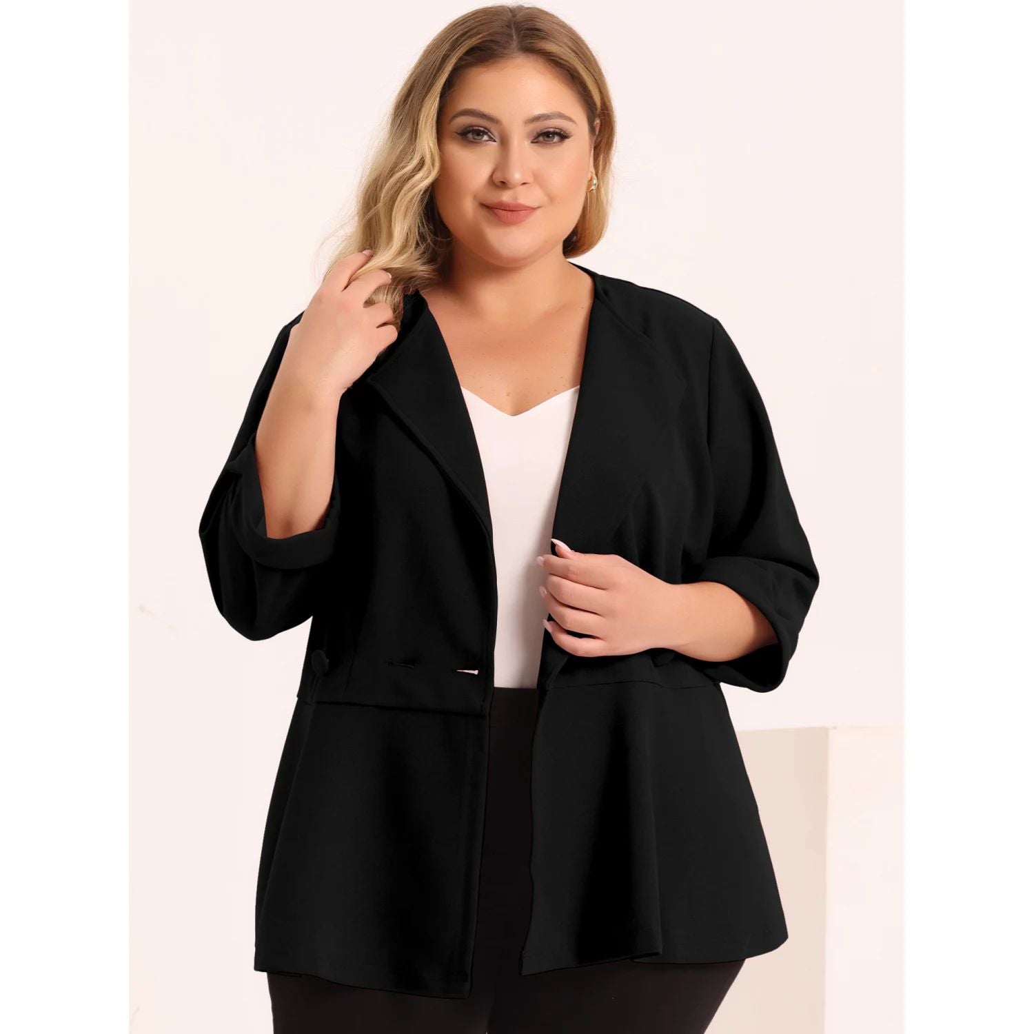 Women's Plus Size Business Blazer with Peplum and 3/4 Sleeves business jacket Agnes Orinda, black