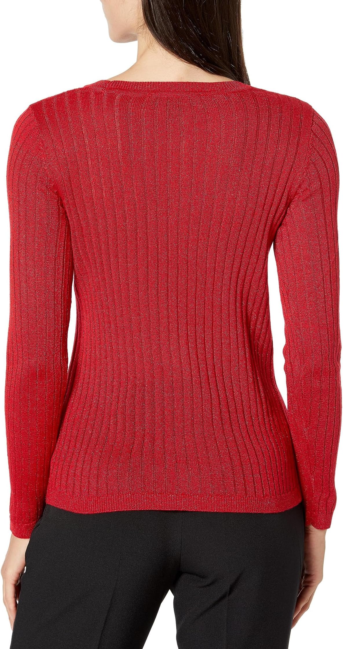 Tommy Hilfiger Ribbed Lurex V-Neck Sweater in Scarlet