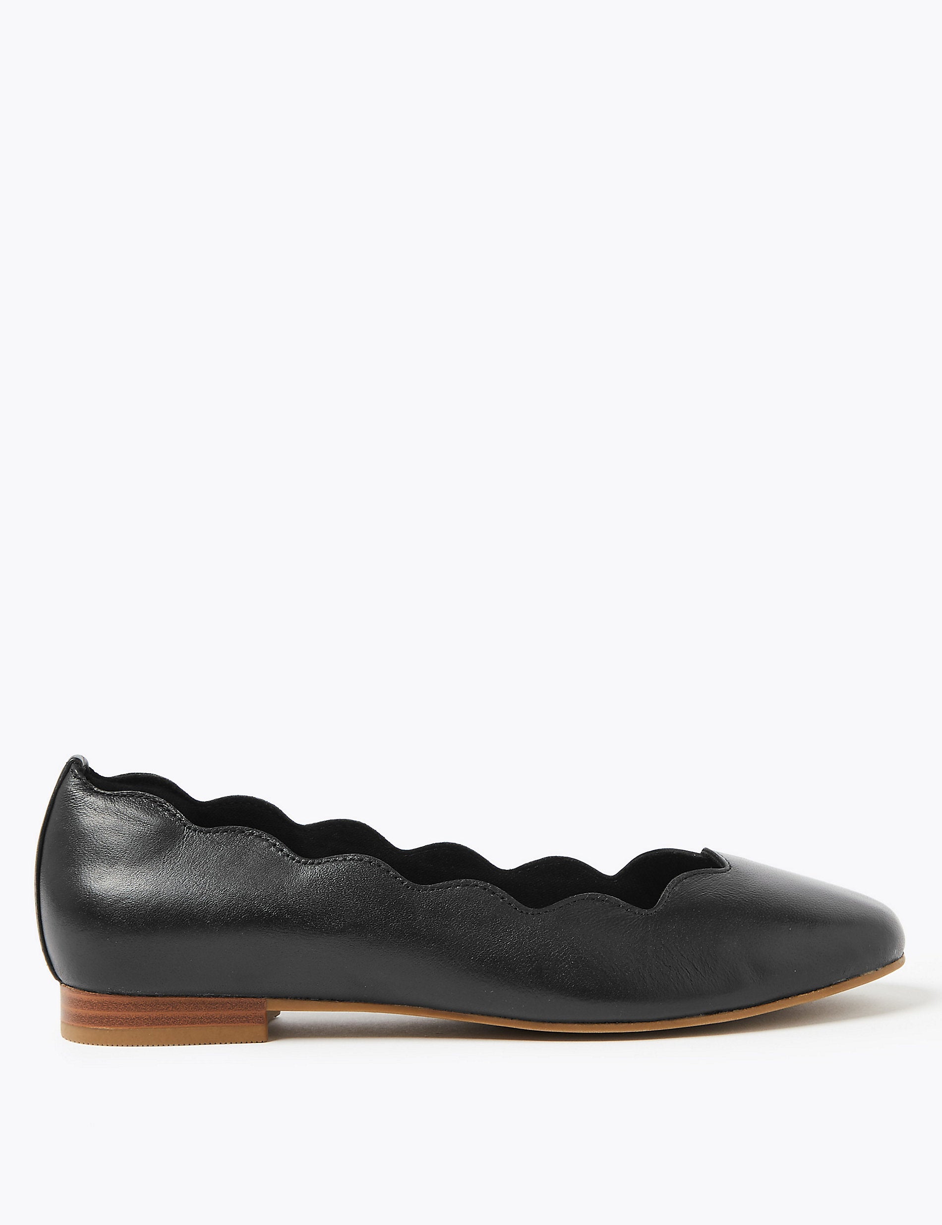 Marks & Spencer Wide Leg Leather Ballet Shoes, Black