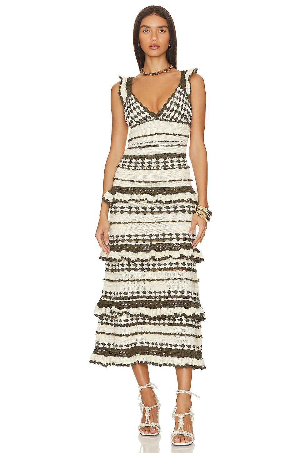 Zimmermann Devi Crochet Dress, Khaki Cream