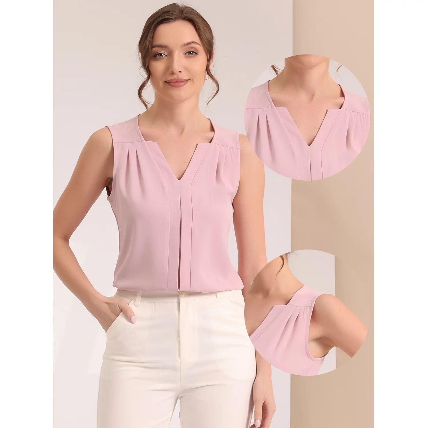 Women's Chiffon Sleeveless V-Neck Blouses, Tops office work shirts ALLEGRA K