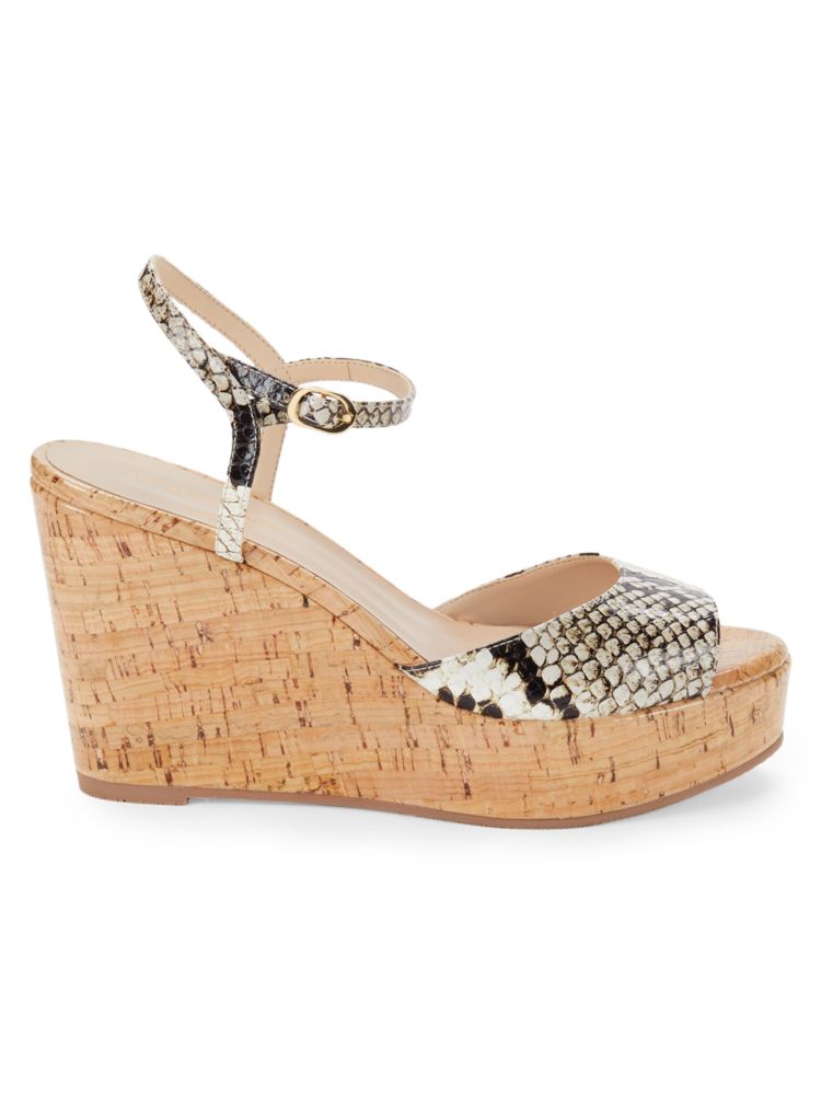 Stuart Weitzman Snakeskin Palmina Wedge Sandal in Cream Oat