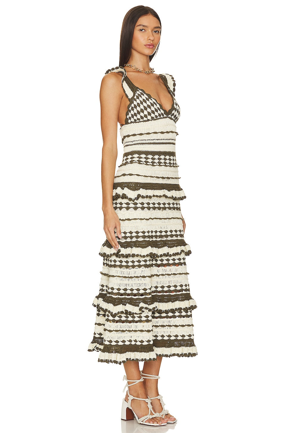 Zimmermann Devi Crochet Dress, Khaki Cream