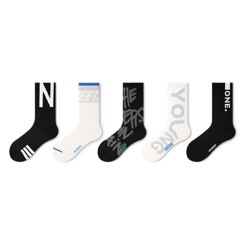 Men's mid-calf socks Primeet Paimi, 5 pairs-pack of five pairs of medium tube letters