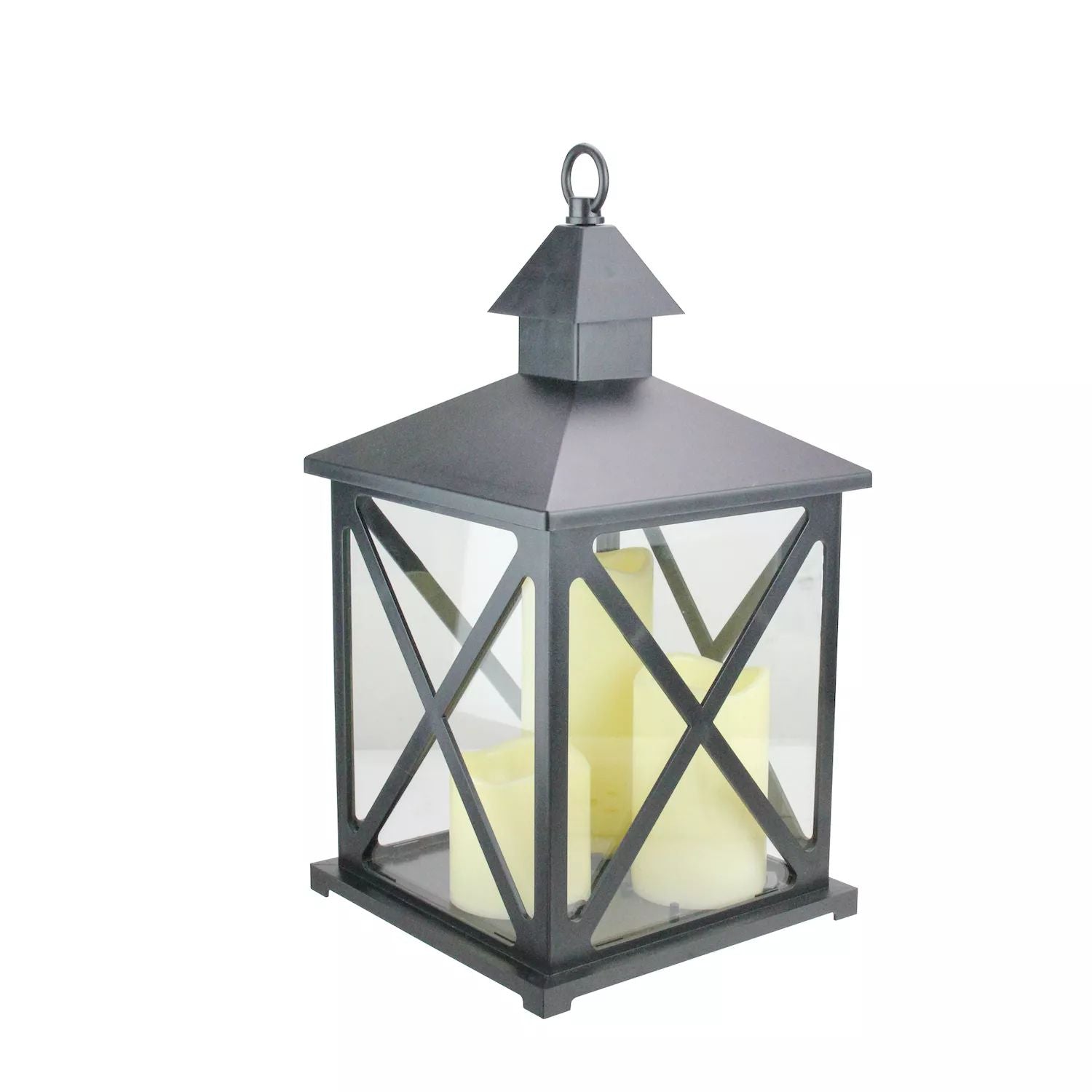 12.5" Black Candle Lantern with 3 Flameless LED Candles