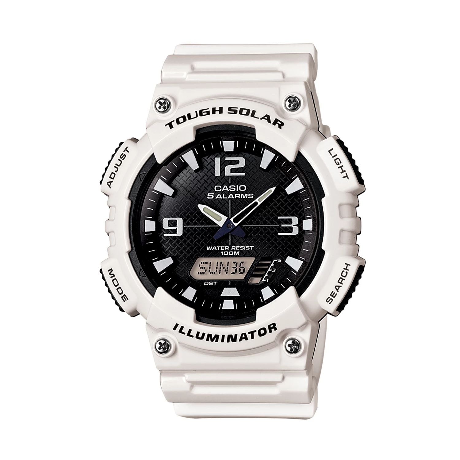 Tough Solar Casio Men's Original and Digital Watch, White