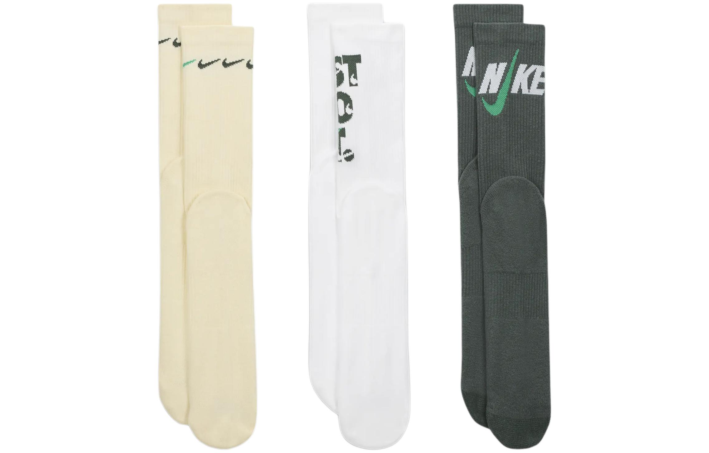 Nike Unisex Mid Calf Socks (Apricot + White + Green) 3 Pairs