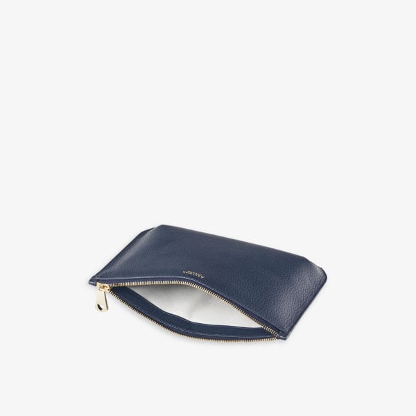 Tote Ella bag in grained leather with Aspinal Of London logo, navy