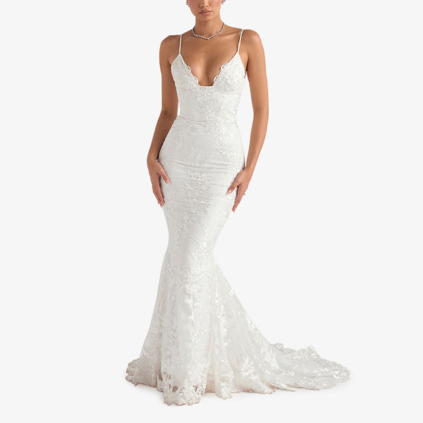 Solene Floral Lace Scalloped Wedding Dress House Of Cb White