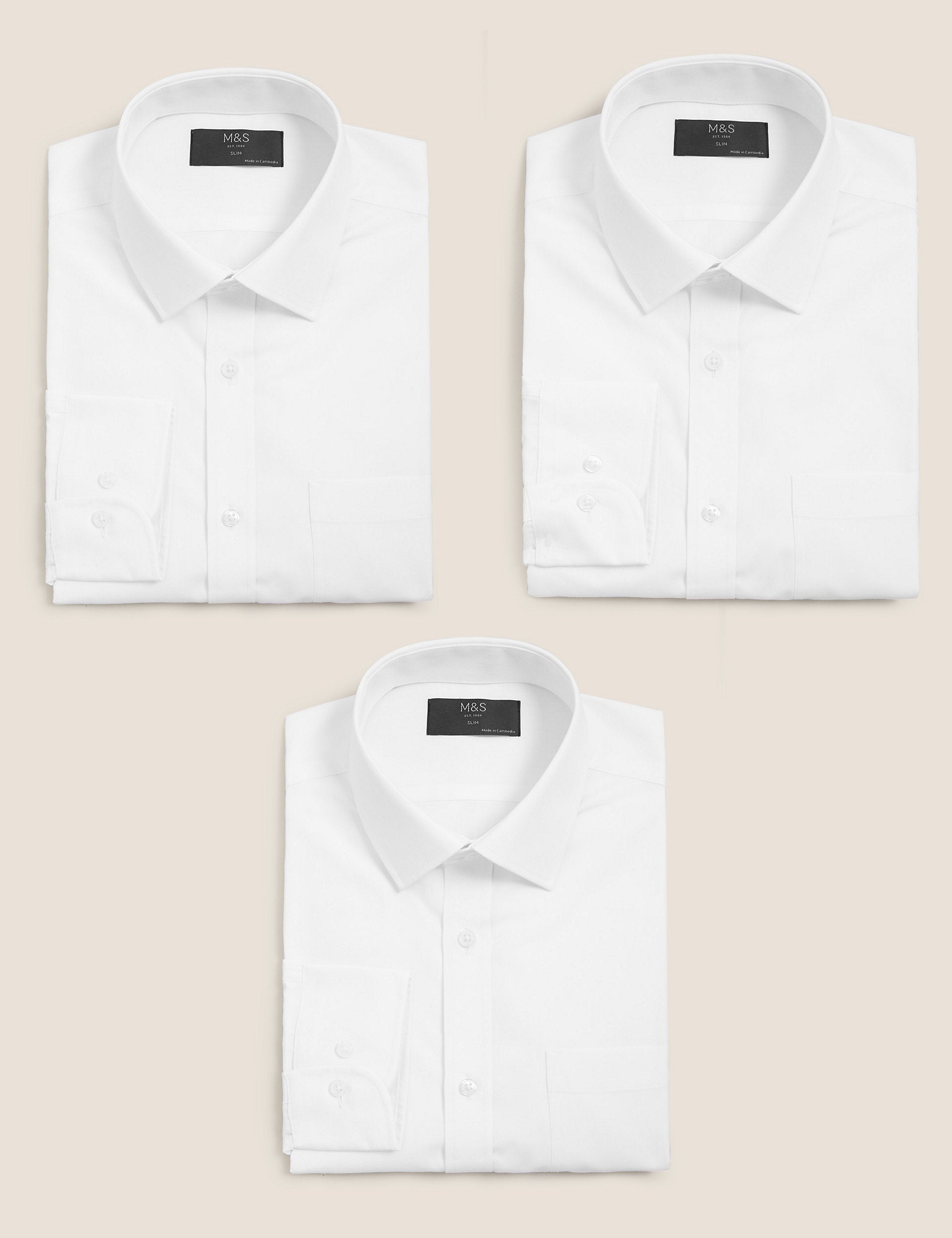 3 pcs. Marks & Spencer long sleeve fitted shirts, white