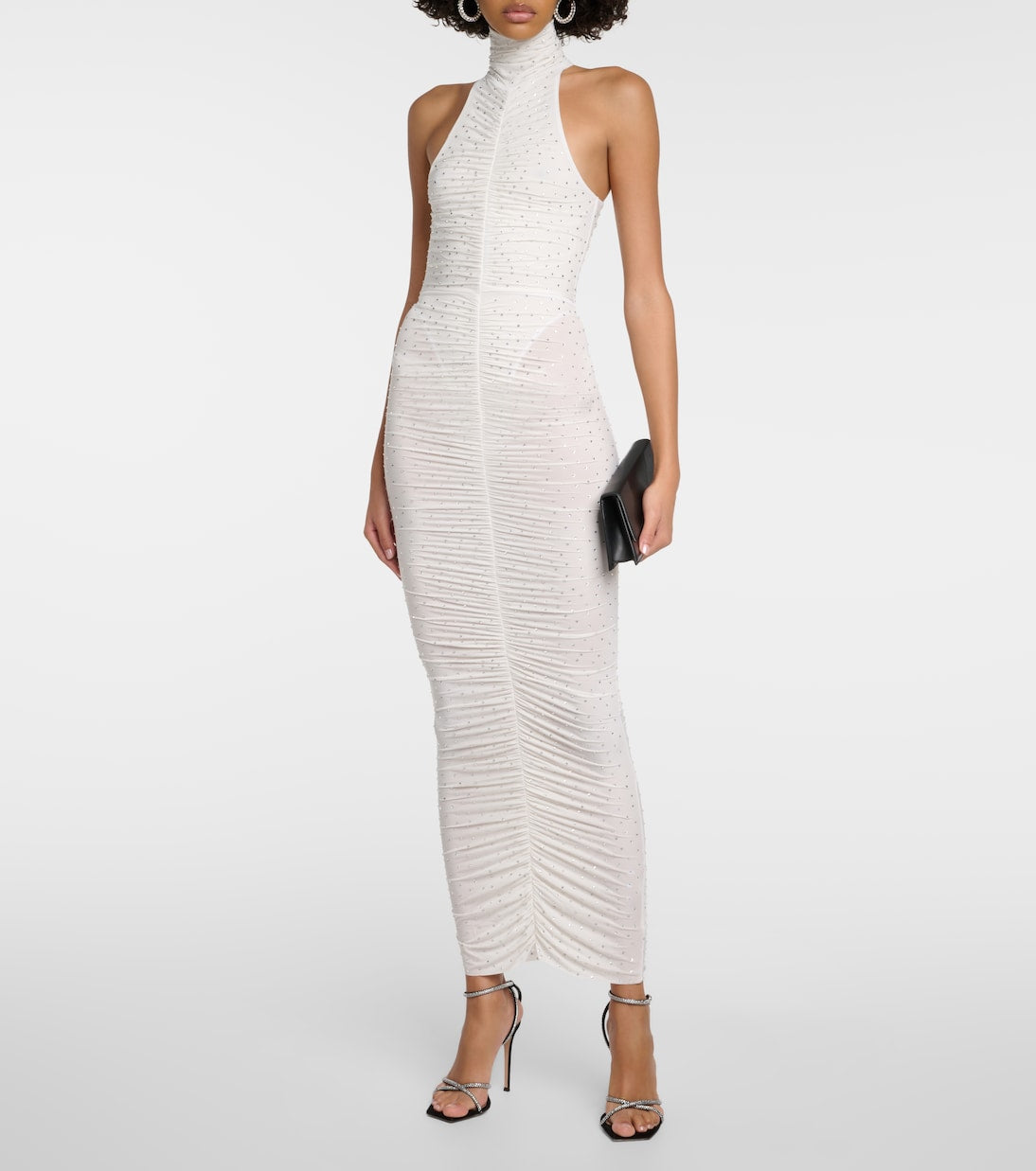 Alex Perry Crystal Gathered Maxi Dress, White