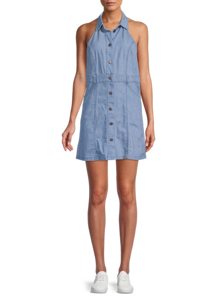 Sami Free People Denim Mini Dress with Pointed Collar in Bali Blue