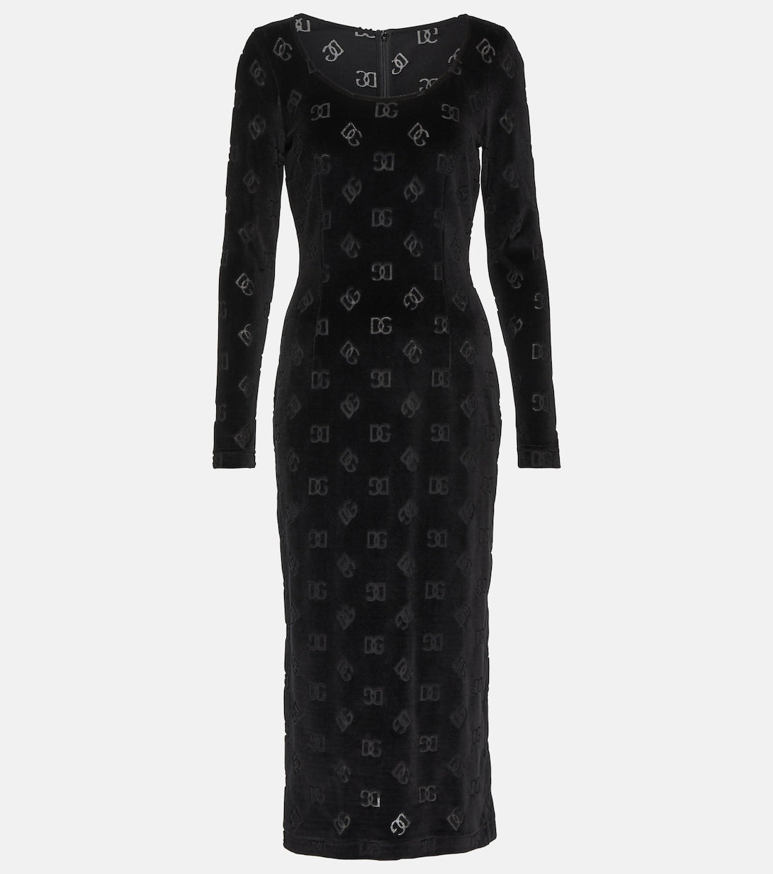 Velvet midi dress with Dolce&Gabbana logo, black