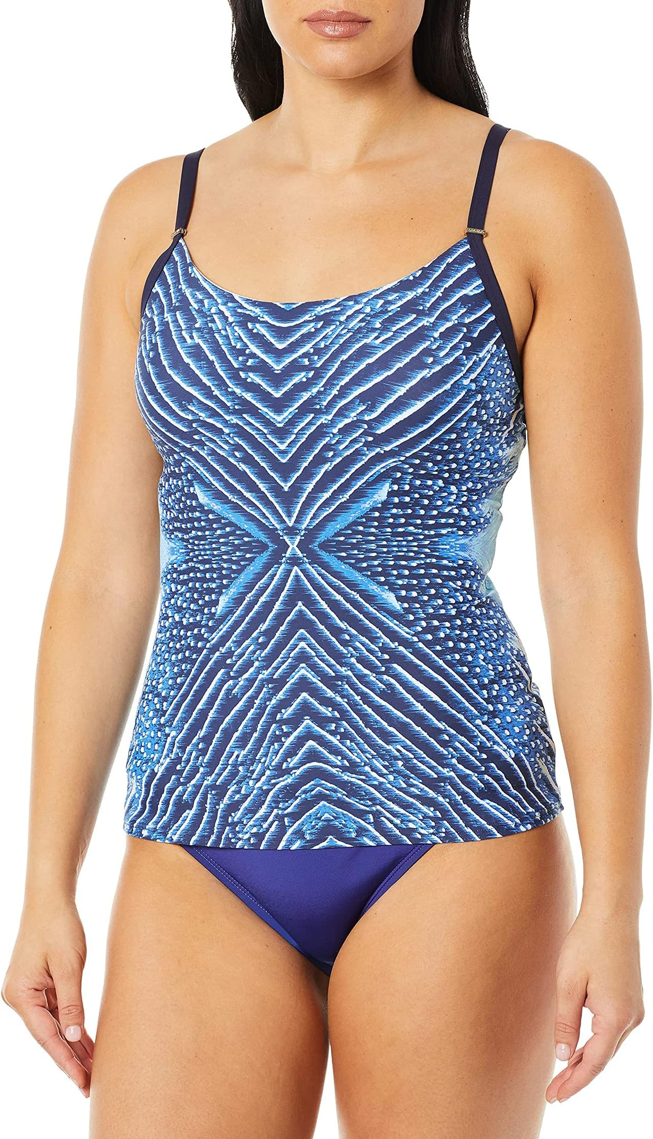 Calvin Klein Women's Crossbody Tankini Swimsuit, Navy Navy