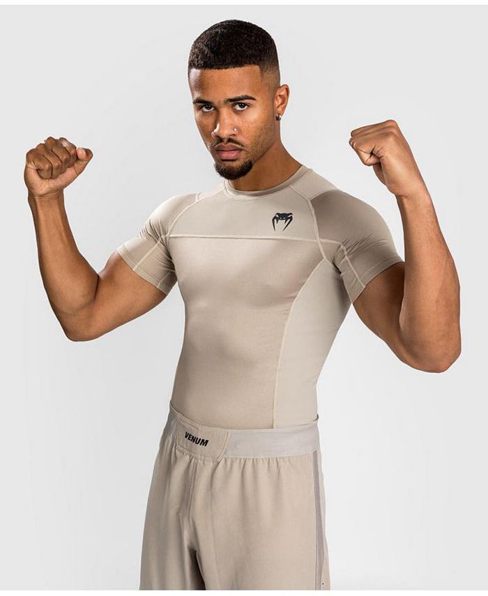 Venum Men's G-Fit Air Short Sleeve Rash Guard, Tan/Beige