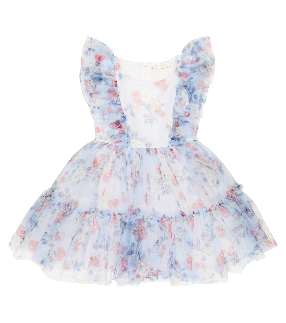 Tulle dress with Cherry Monnalisa print, blue