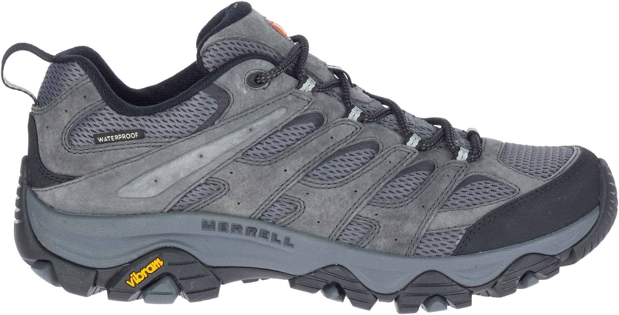 حذاء Merrell Moab 3 للرجال مقاوم للماء للمشي لمسافات طويلة، باللون الرمادي