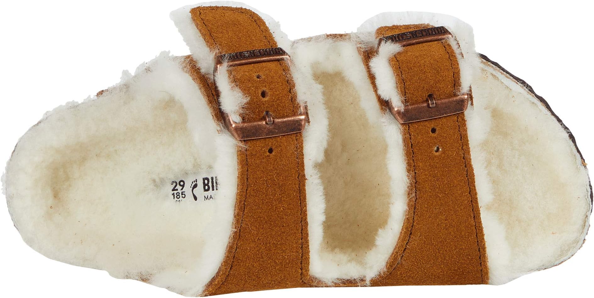 Arizona Shearling Birkenstock Flat Sandal in Mink/Natural