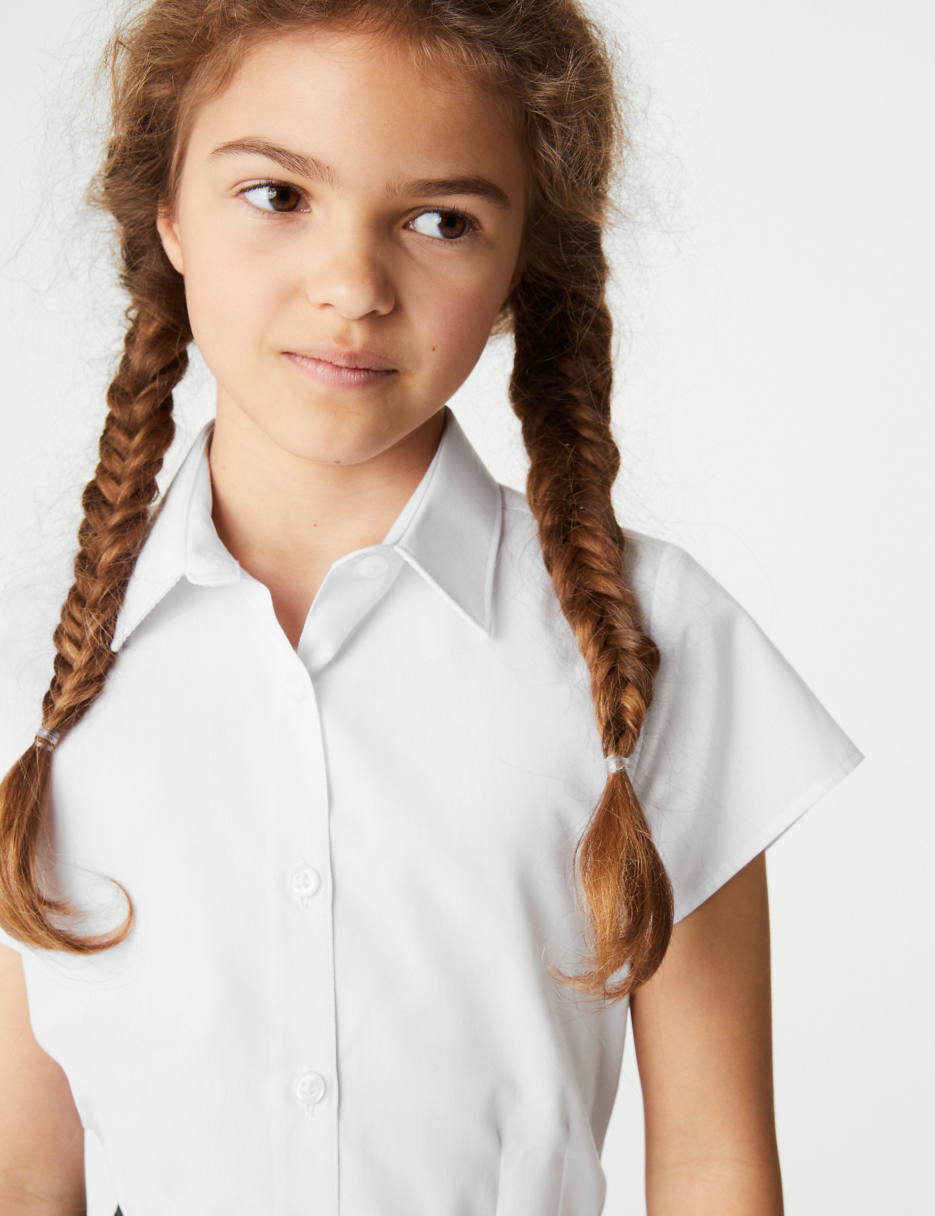 2 Pairs of Easy Iron Short Sleeve School Shirts for Girls (2-16 Years) Marks & Spencer ,  white