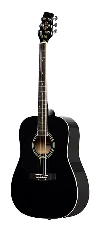 جيتار صوتي STAGG Black Dreadnought مع جزء علوي من خشب الزيزفون، موديل لليد اليسرى