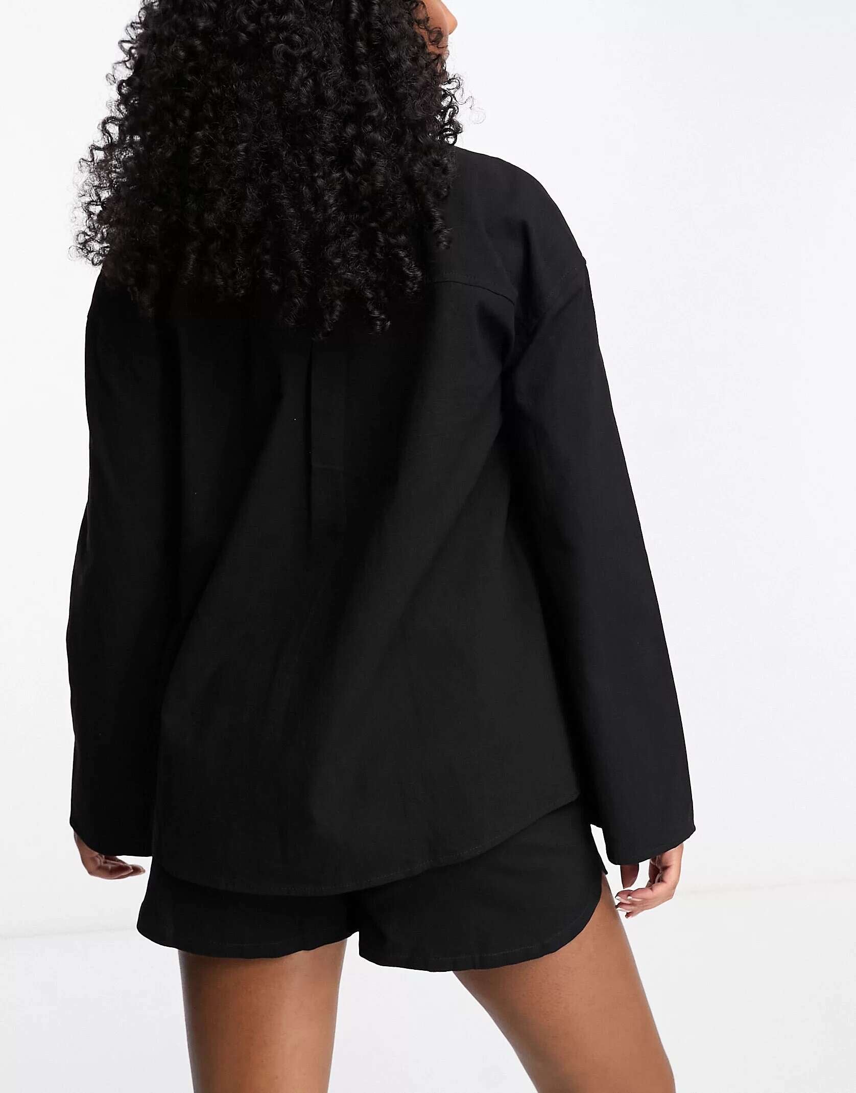 4th & Reckless Tulia Oversized Linen Beach Shirt in Black