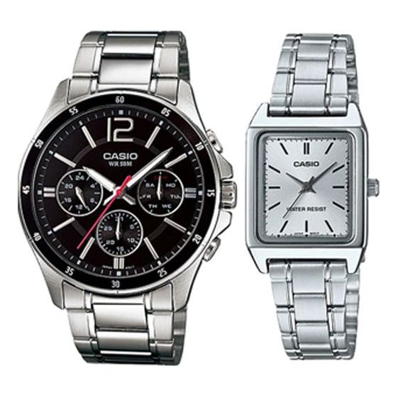 Watch CASIO ENTICER SERIES&DRESS Series Vintage Silver Couple Quartz Waterproof Black/Silver Analog, black