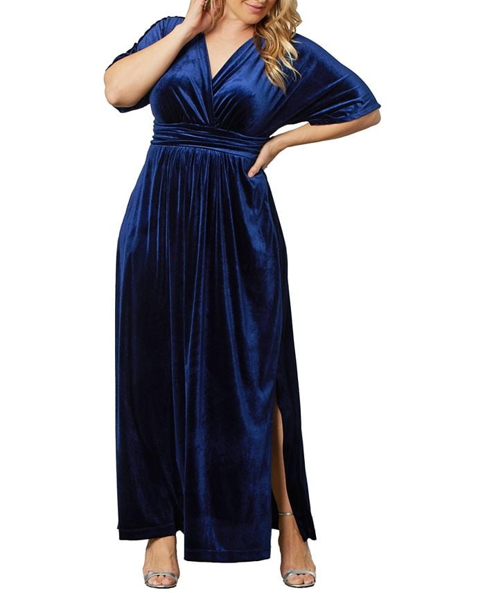 Women's plus size velvet evening dress Verona Kiyonna, blue