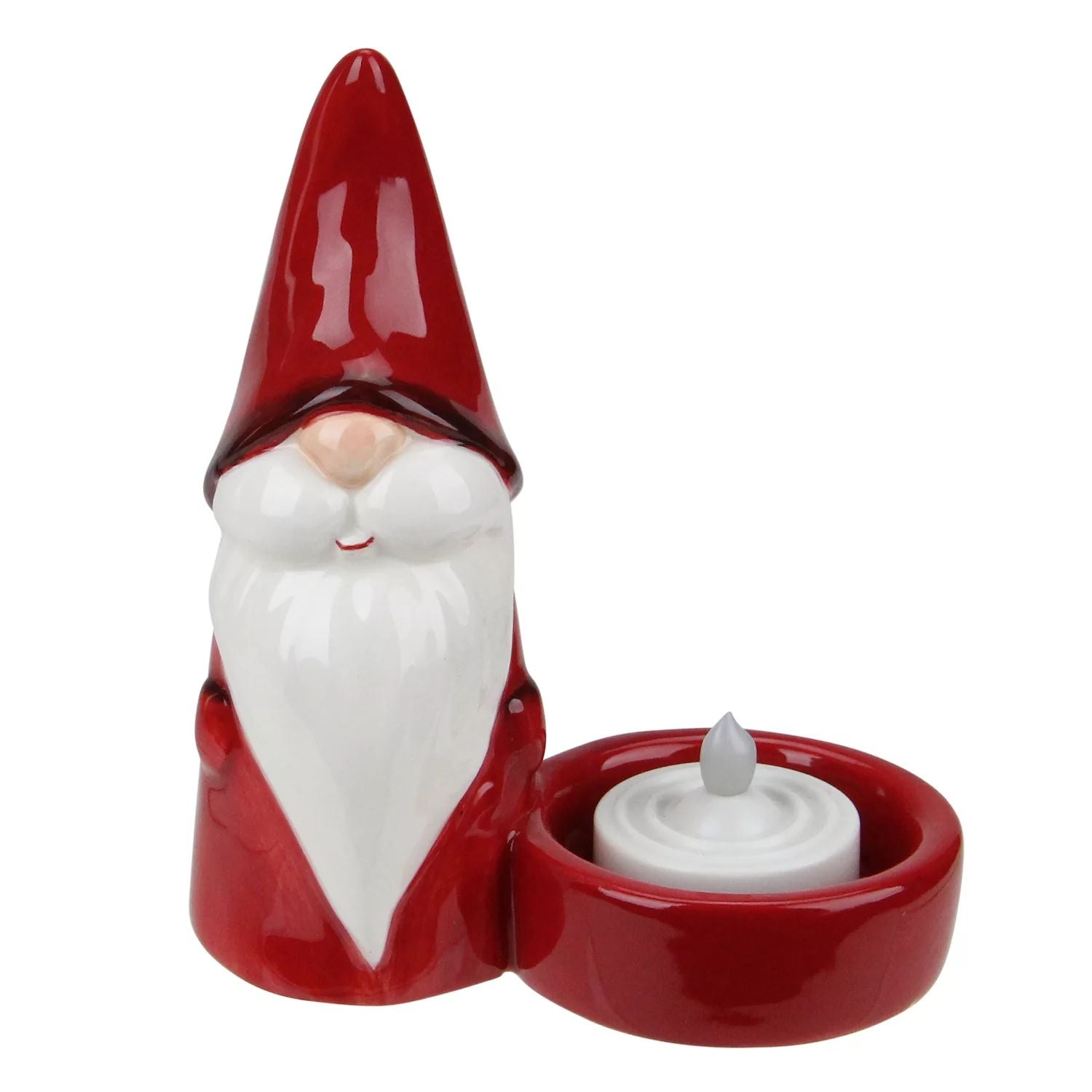 4 75 Inch Red Ceramic Mini Christmas Gnome Tea Light Holder