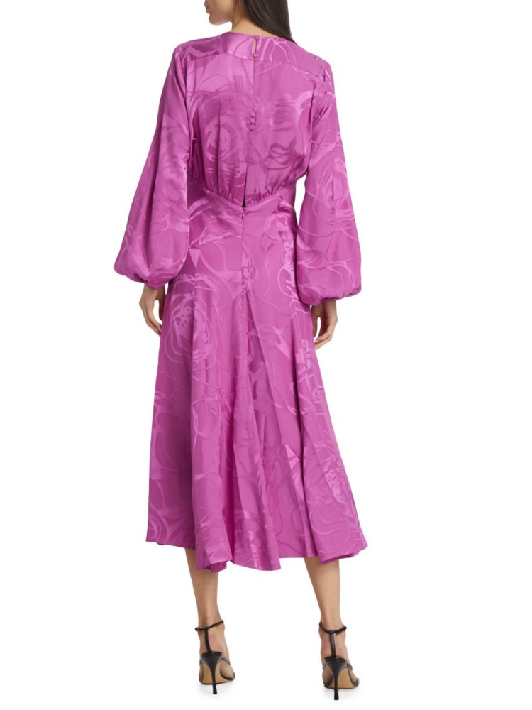 Silvia Tcherassi Kathryn Puff Sleeve Midi Dress in Magenta