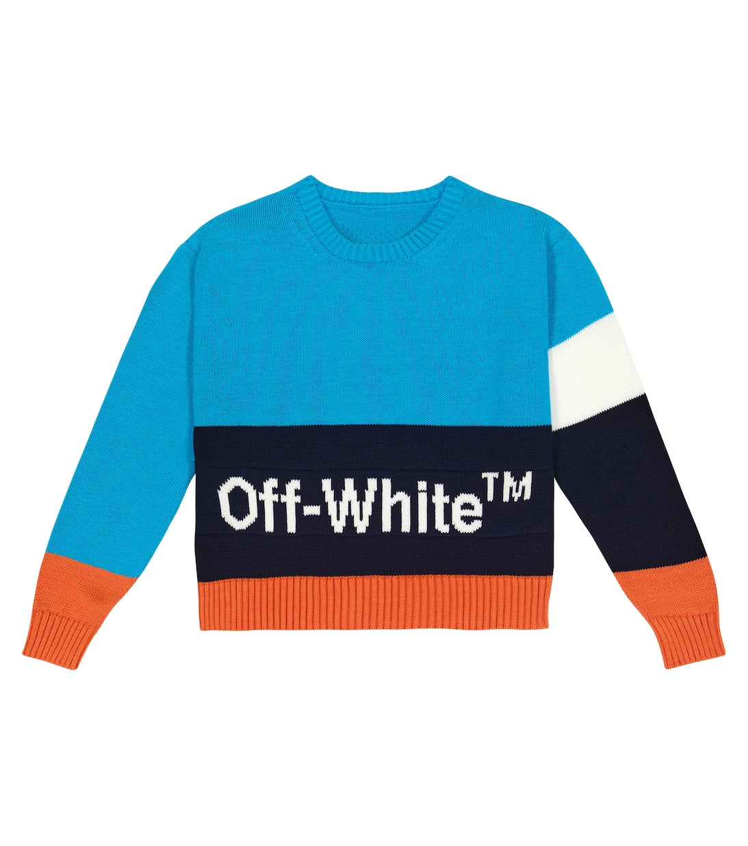 Off-White Color Block Cotton Sweater with Logo, White