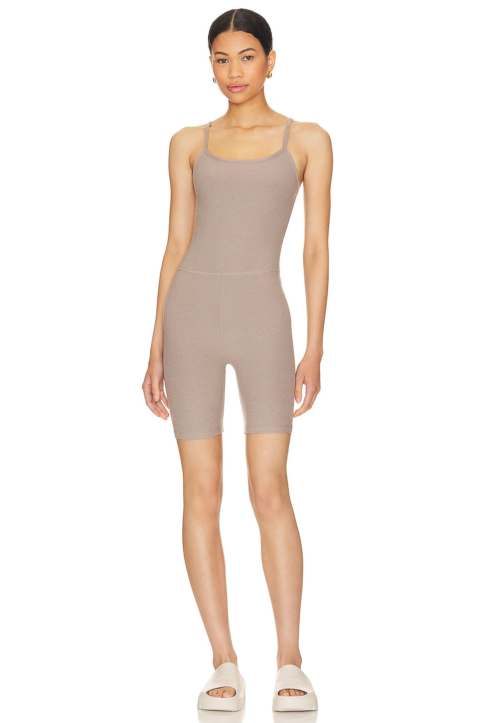 Beyond Yoga Spacedye Uplift Biker Jumpsuit in Birch Heather